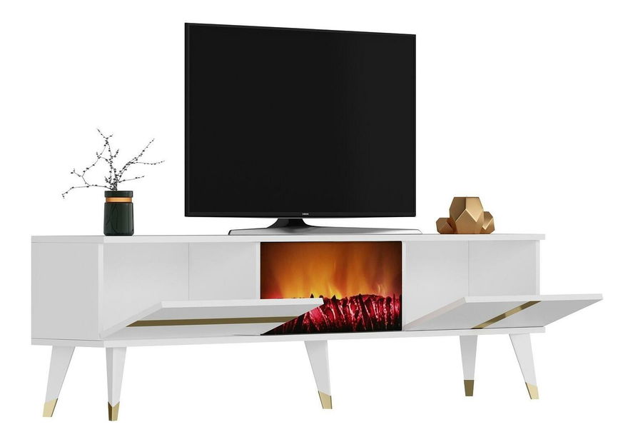 TV stolek/skříňka s krbem Vekika 3 (bílá + zlatá)