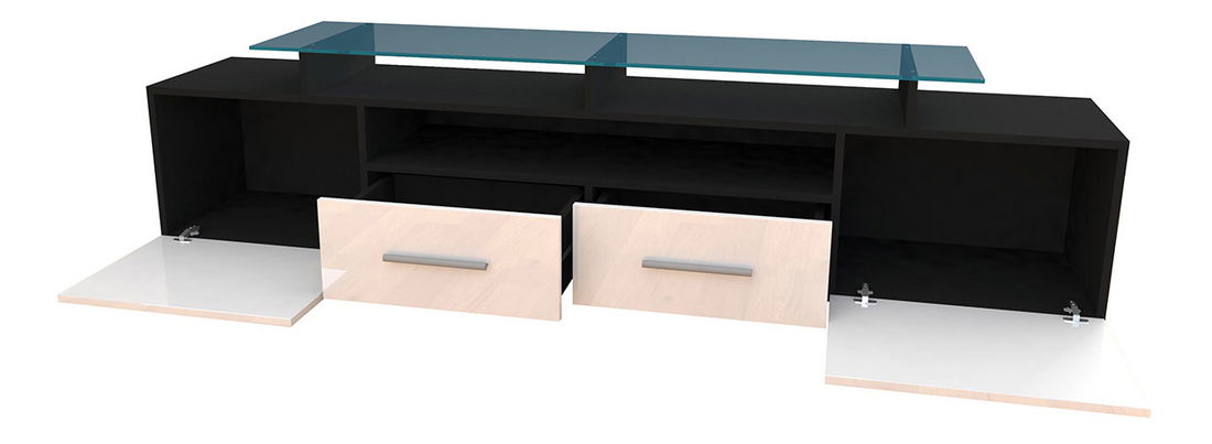 TV stolek + skříňka Blaise (švestka + černý lesk) (osvětlení LED bílé)