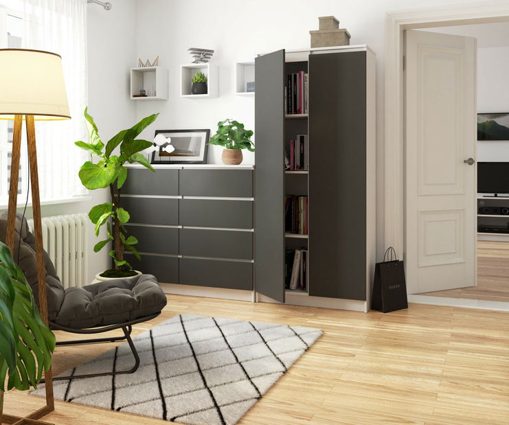 Policová skříň Rainer II (bílá + šedá)