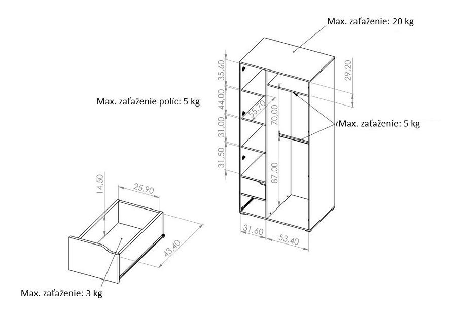 Šatní skříň Iweta SZ2D (bílá matná + dub zlatý)