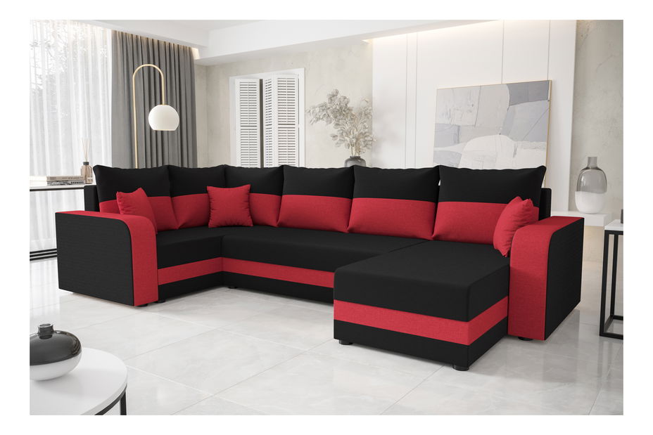 Rohová sedačka ve tvaru U Harmony Long (šedá + krémová) (L)