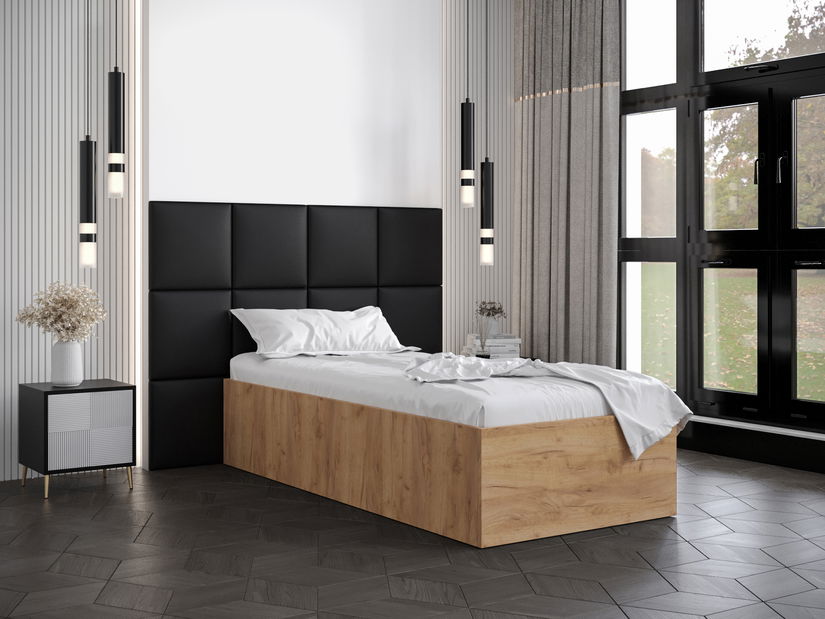 Jednolůžková postel s čalouněným čelem 90 cm Brittany 4 (dub craft zlatý + černá) (s roštem)