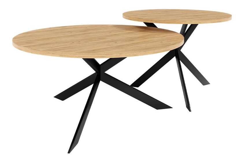 Set 2 konferenčních stolků Rokelas (dub craft zlatý + černá)