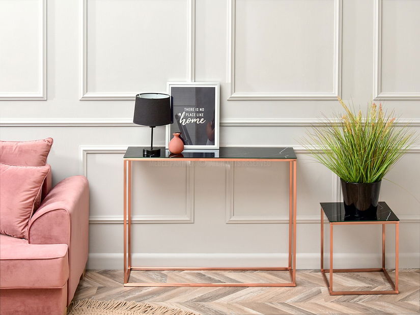 Konzolový stolek Bella Kons (černý mramor + měděná)