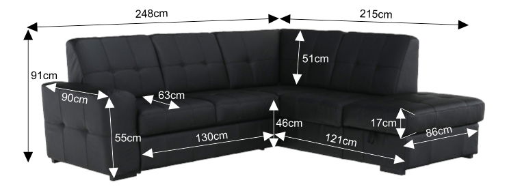 Kožená rohová sedací souprava Thaldia (černá) (P)