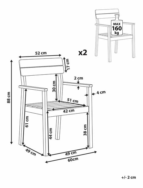 Set 2 ks zahradních židlí Fernanda (světlé dřevo)