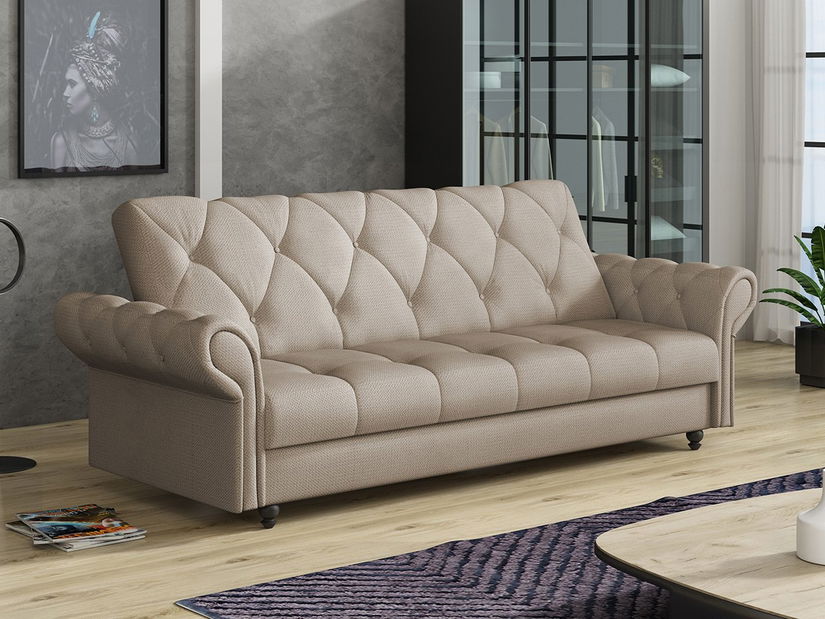 Rozkládací pohovka Nyzopo (béžová) (s úl. prostorem)