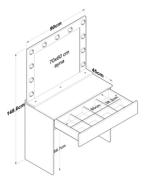 Toaletní stolek Blake 20 (se zrcadlem) (s LED osvětlením) (bílá)