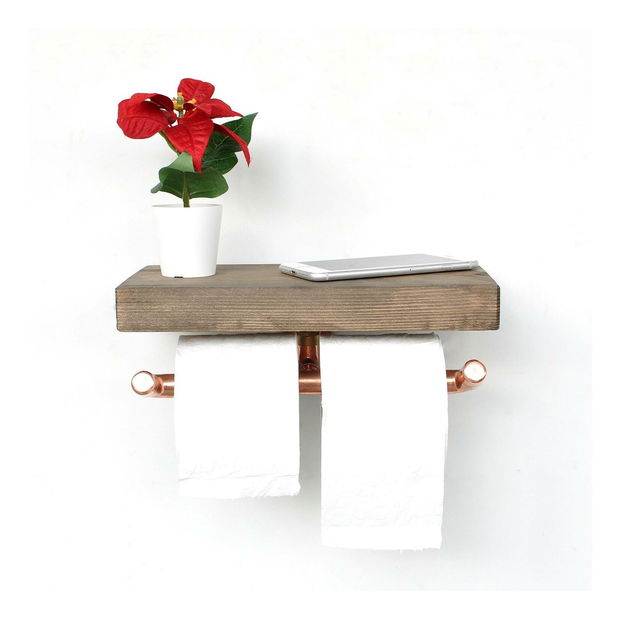 Nástěnný držák na toaletní papír Nenanu 20 (růžové zlato + ořech)