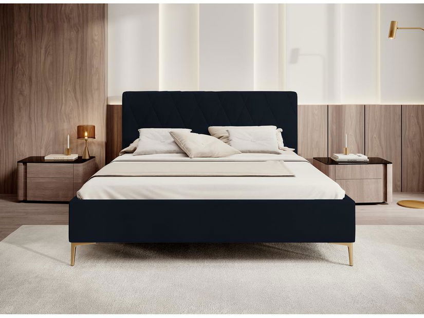 Manželská postel 160 cm Tikka 160 (námořnická modrá + zlatá)