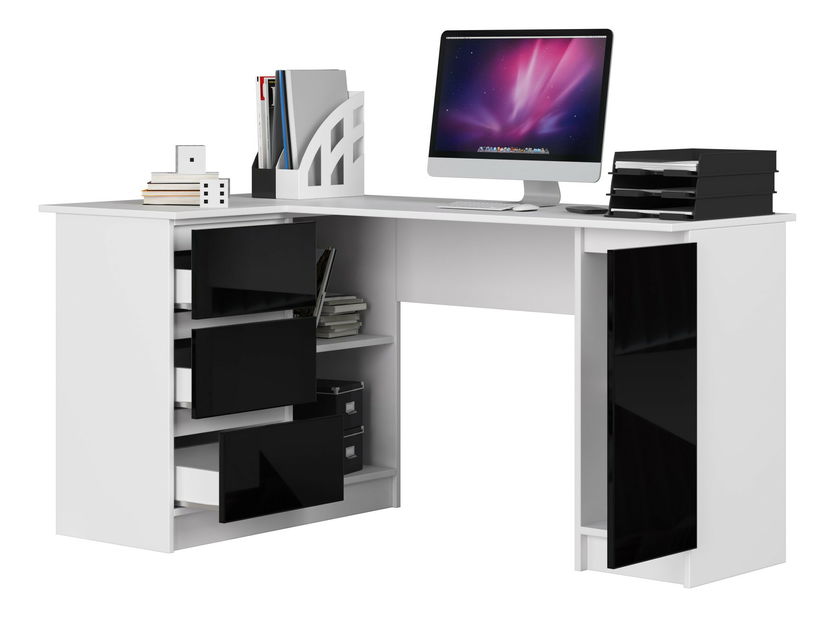 Rohový PC stolek Bevin (černý lesk) (L)