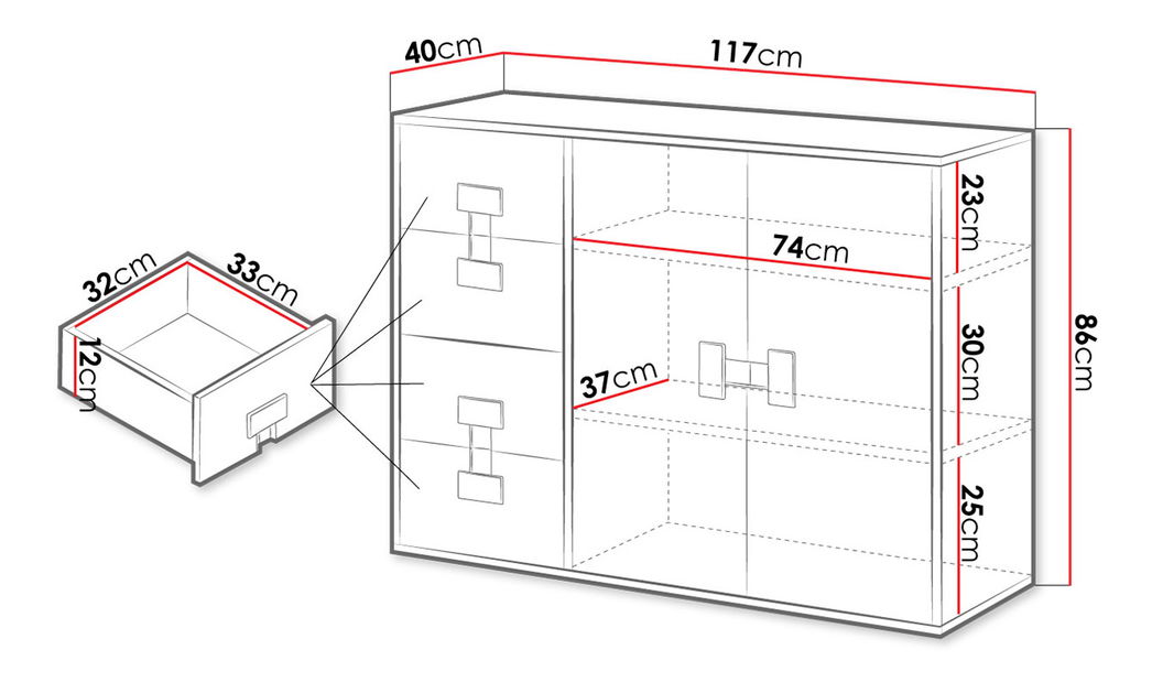Komoda Marcel TE8 (dub artisan + bílý lesk)