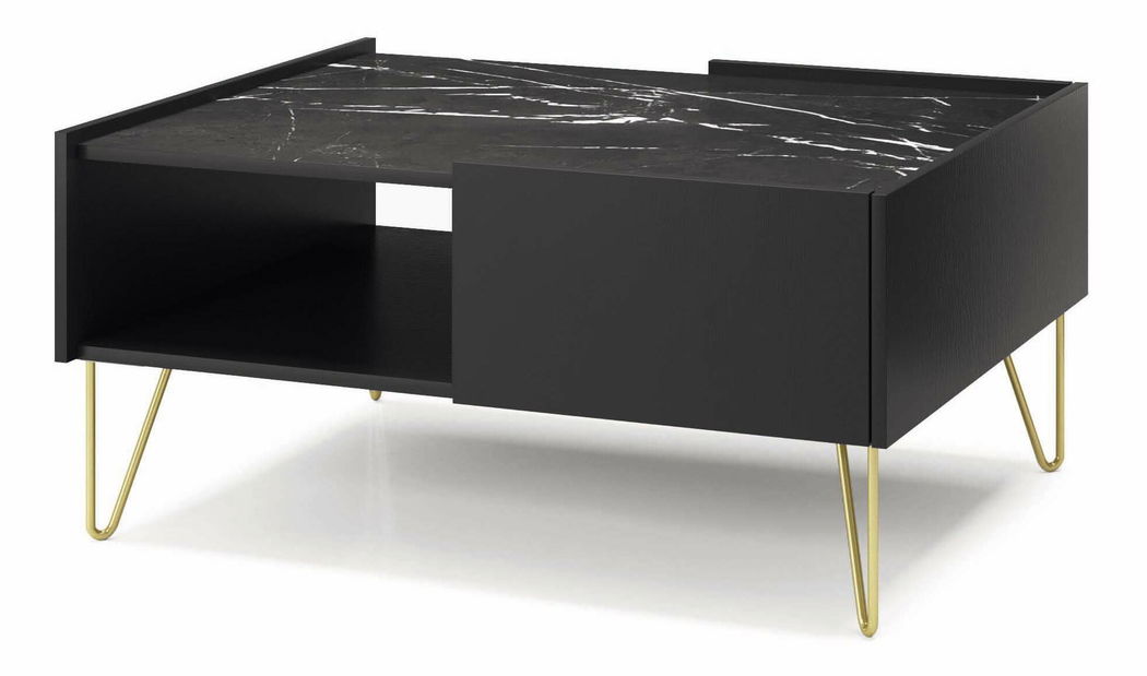 Konferenční stolek Harvest L97 (grafit černý + mramor black royal + zlatá)