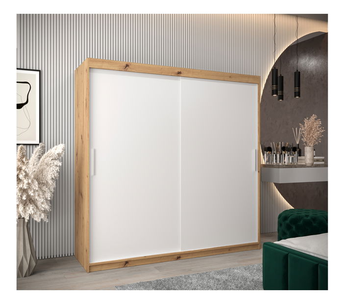 Šatní skříň 200 cm Toki (Dub artisan + Bílá matná)