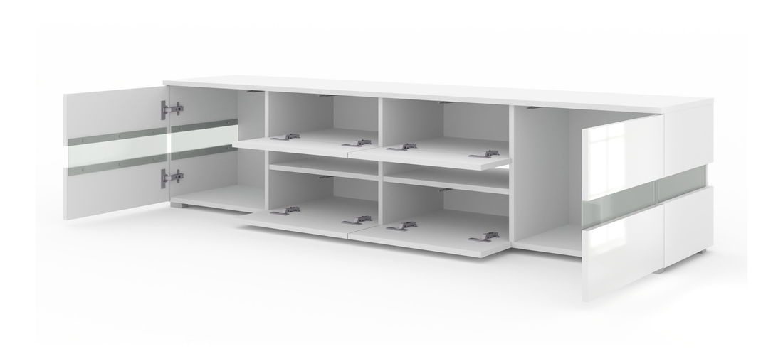 TV stolek/skříňka Vaimo (matná bílá + lesklá bílá) (s osvětlením)