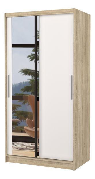 Šatní skříň Beral (dub sonoma + bílá) (se zrcadlem)
