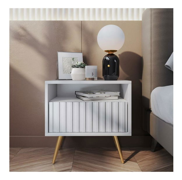 Noční stolek Biel B3 (bílá + zlatá)