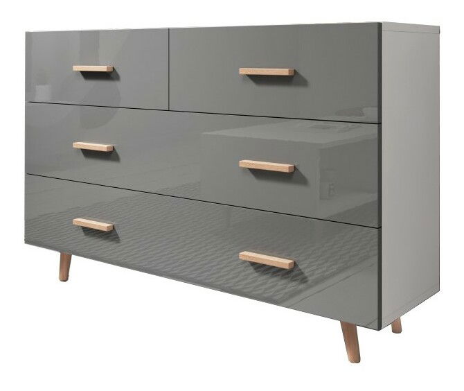 Komoda Santos 4 (šedý lesk + bílá matná)