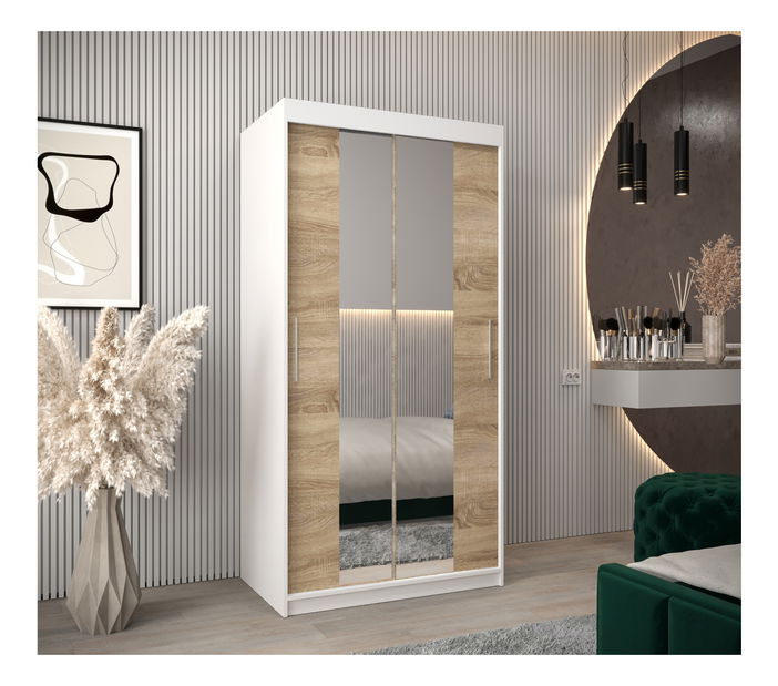 Šatní skříň 100 cm Toki 1 (Bílá matná + Dub sonoma)