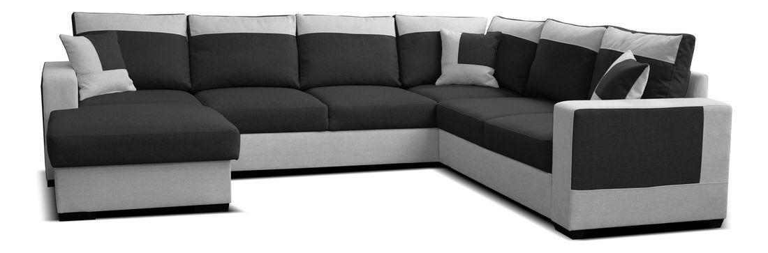 Rohová sedací souprava U Mega L+2F+A+2 (černá + šedá) (L)