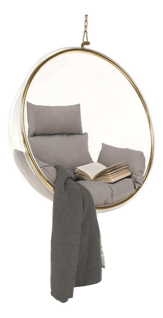 Závěsné křeslo Brynlee Typ 1 (šedá + zlatá + transparentní)