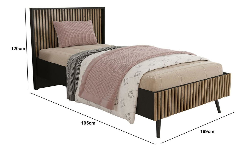 Manželská postel 160 cm Franc 52 (černé dřevo + borovice atlantická)