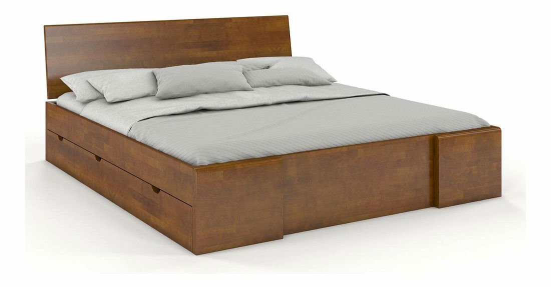 Manželská postel 200 cm Naturlig Blomst High Drawers (buk) (s roštem)