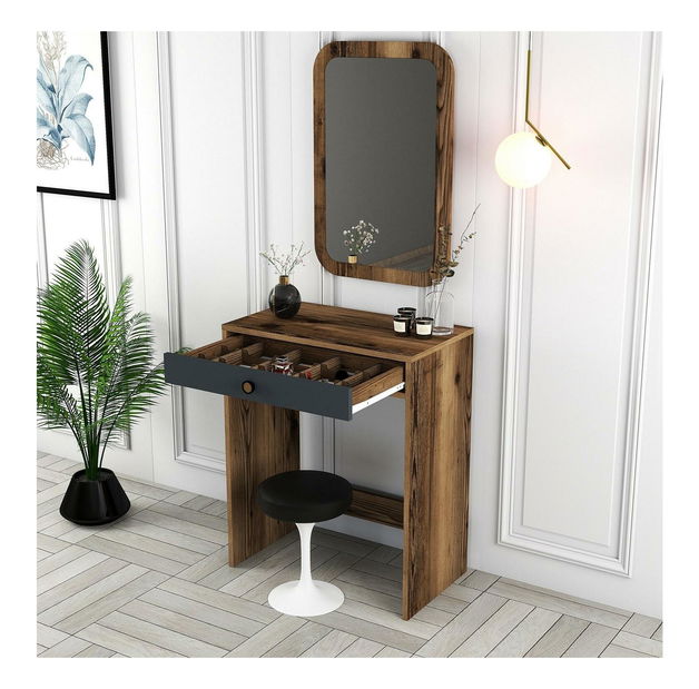 Toaletní stolek Logan 1 (antracit + ořech) (se zrcadlem)