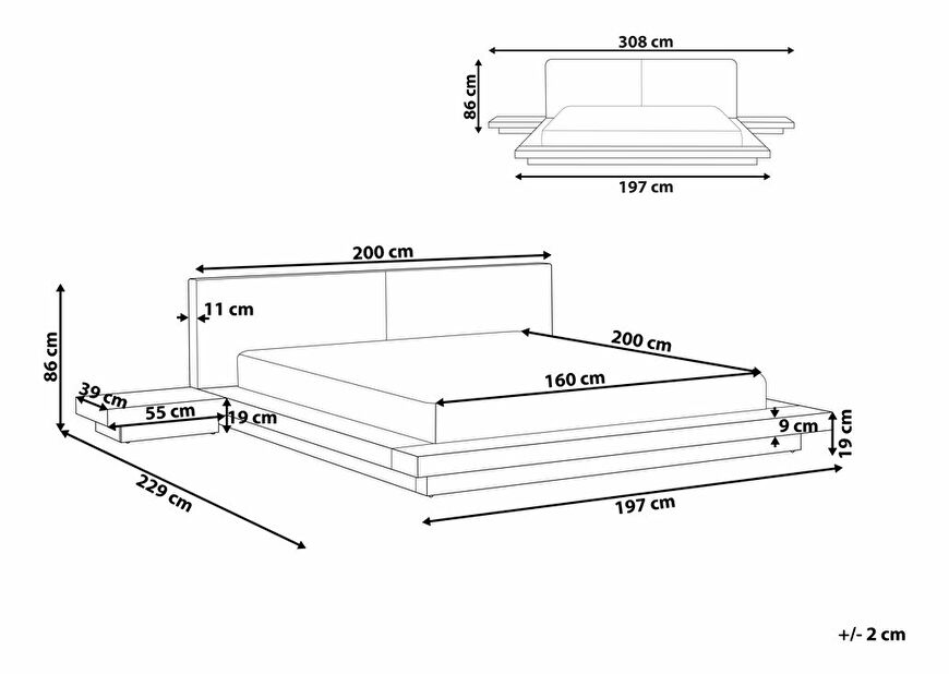 Manželská postel 160 cm ZEPHYRE (s roštem) (bílá)