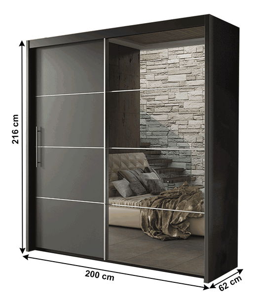 Šatní skříň Kelippa 200 cm (šedá)