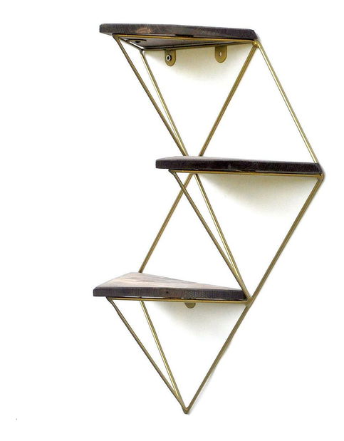 Dekorativní nástěnná police Duvelo 18 (ořech + zlatá)