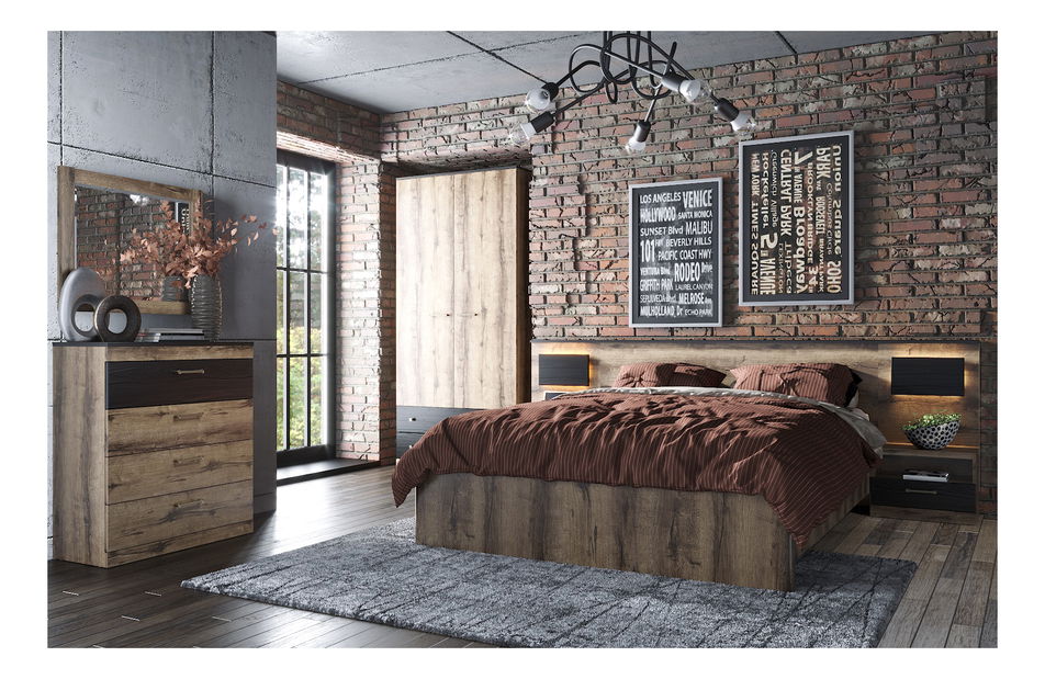 Komoda Johnson 2D1W2S (dub monastery + černá)