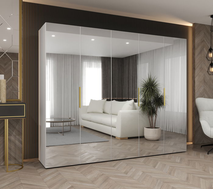 Šatní skříň 250 cm Mirabella 3 (bílá + zlatá)