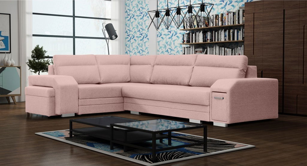 Rohová sedací souprava Alfredo (růžová) (L)