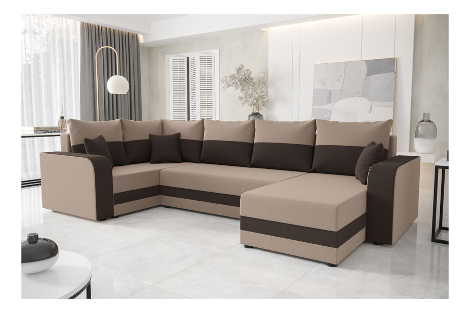 Rohová sedačka ve tvaru U Harmony Long (černá + bílá) (L)