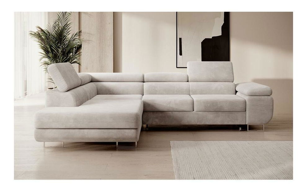 Rohová sedací souprava Stiletto (L) (béžovošedá + stříbrná)