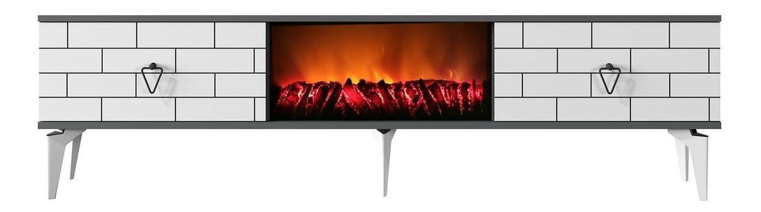 TV stolek/skříňka s krbem Bisena (bílá + antracit)