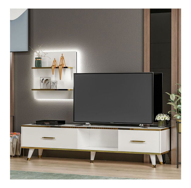 Obývací stěna Mevala 2 (bílá + zlatá)