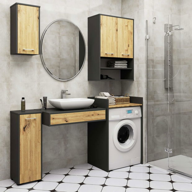 Závěsná koupelnová skříňka Farid TYP 7 (šedý grafit + dub artisan)