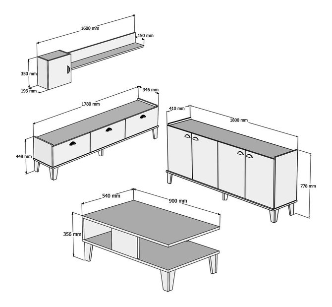 Sestava nábytku do obývacího pokoje Sommer 2 (dub + mramor)