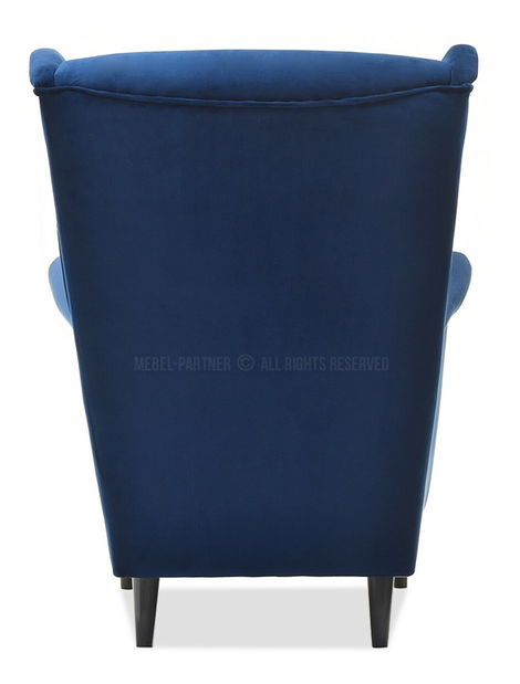 Křeslo ušák Margis (tmavě modrá + ořech)