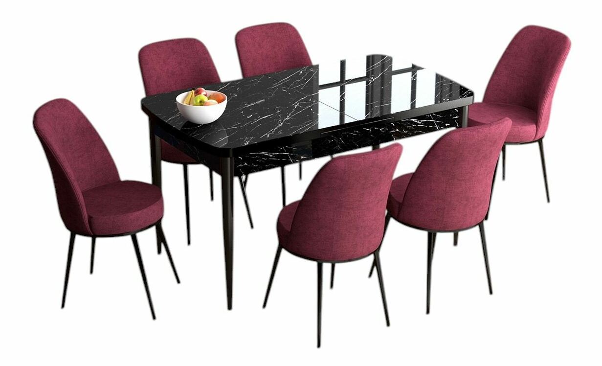 Jídelní set Hana (ořech barokní + černá) (pro 6 osob)