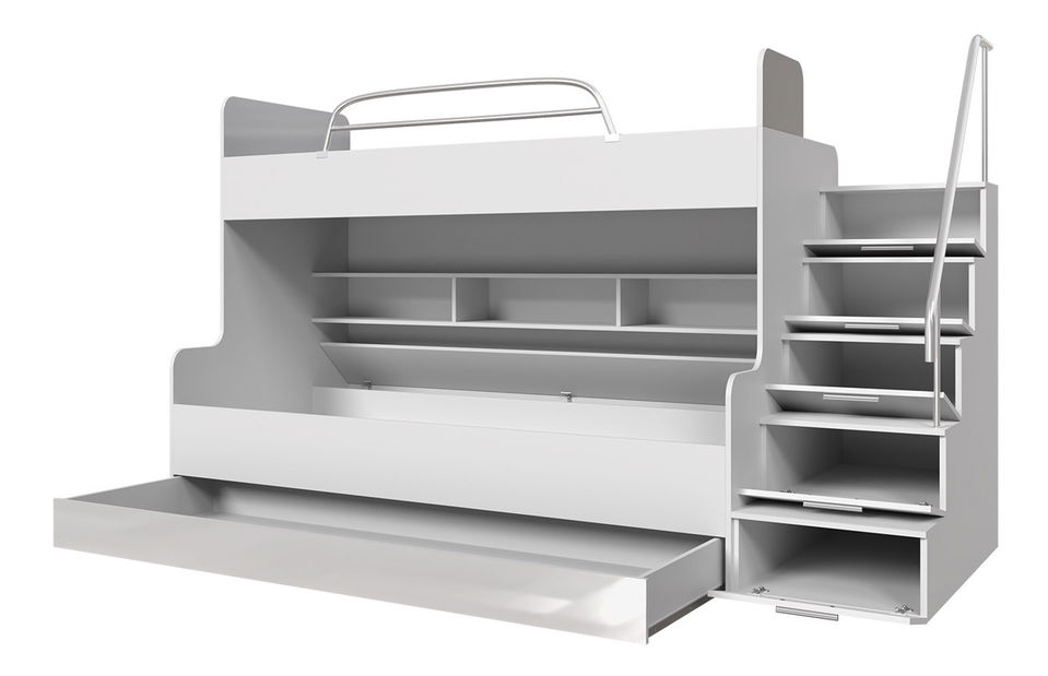 Patrová postel Paralia II (bílá + lesk bílý + lesk šedý) (L)