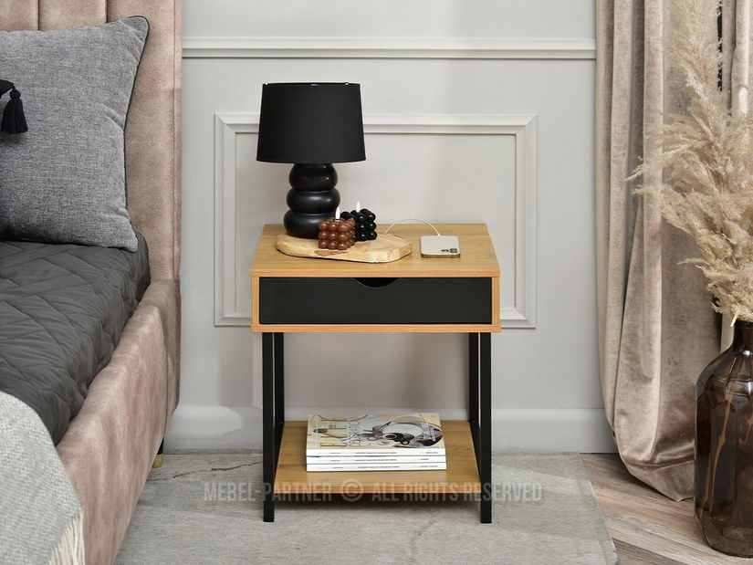 Noční stolek Emmo (dub + černá)