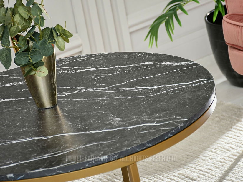 Konferenční stolek Klara (černý mramor + zlatá)
