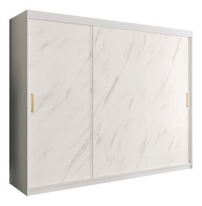 Šatní skříň 250 cm Marbelo T (matná bílá + bílý mramor)