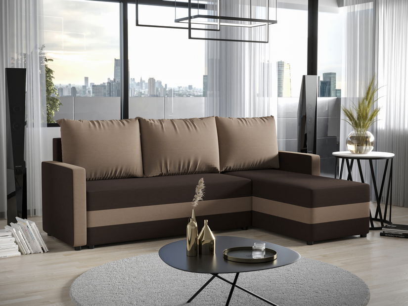 Rohová sedací souprava Pure Bis (černá + hnědá) (P)