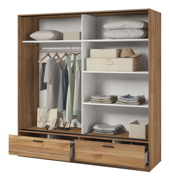 Šatní skříň s posuvnými dveřmi Benson MA62 (dub mauvella) (se zrcadlem)