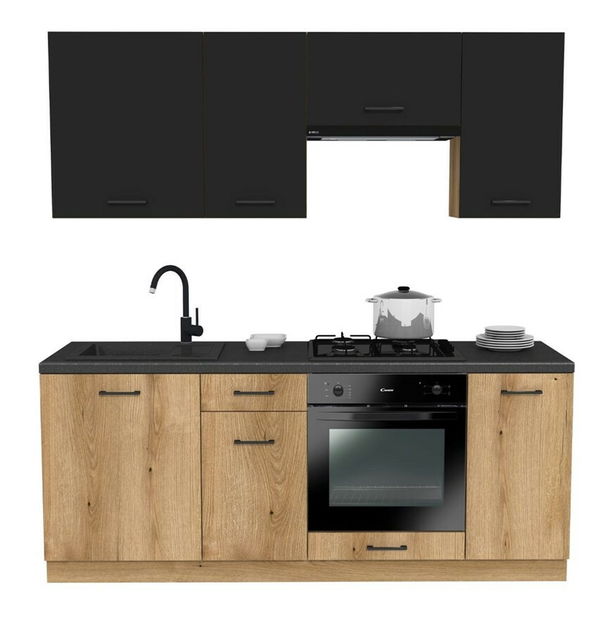 Kuchyňská sestava 200 cm Vestia 1 (černá + dub evoke)