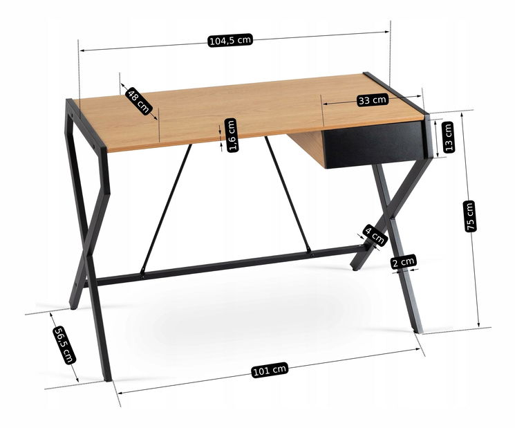 Psací stolek Mecanico (dub zlatý + černá)